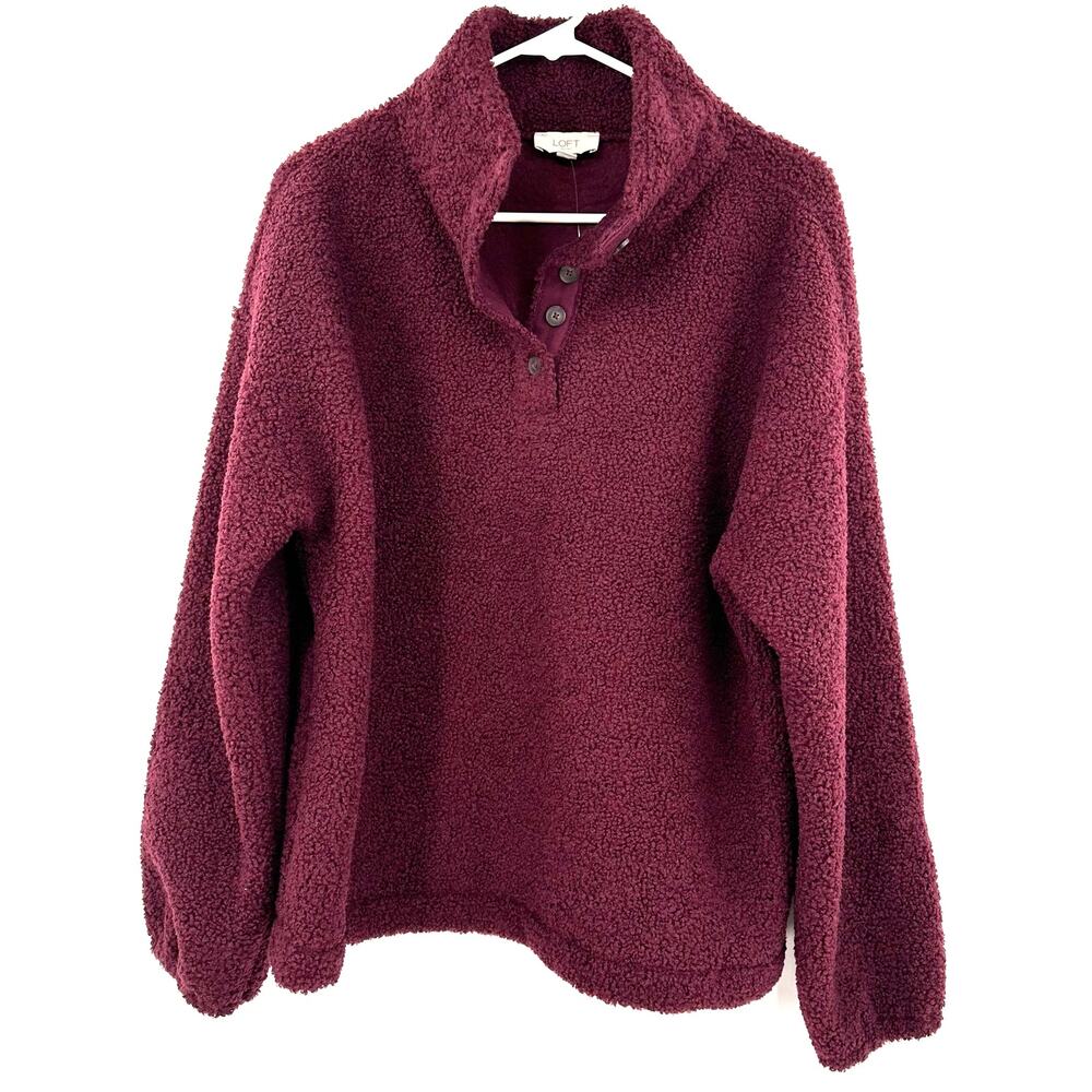 Loft Size Large Sweater Red Fleece Pullover 1/4 Snap Long Sleeve Outerwear NWT